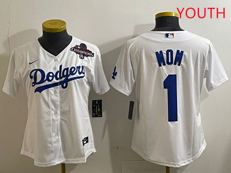 Youth Los Angeles Dodgers #1 Mom White Game 2025 Nike MLB Jersey style 6->youth mlb jersey->Youth Jersey